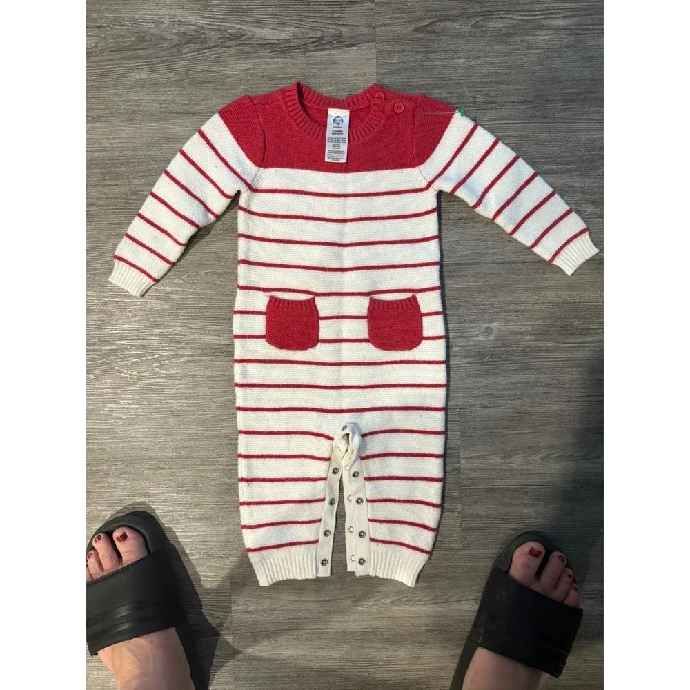 Gerber Baby Boy‎ Girl Red White Stripe Knit Romper Jumpsuit 12 Months